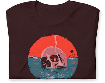 Skull Island on Oxblood Black T-shirt by Matthew Fleming