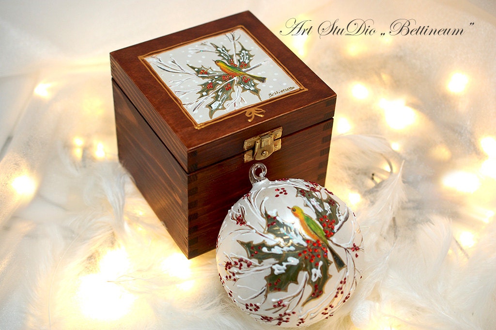Exclusive set of Christmas ornament in a wooden box Winter Etsy