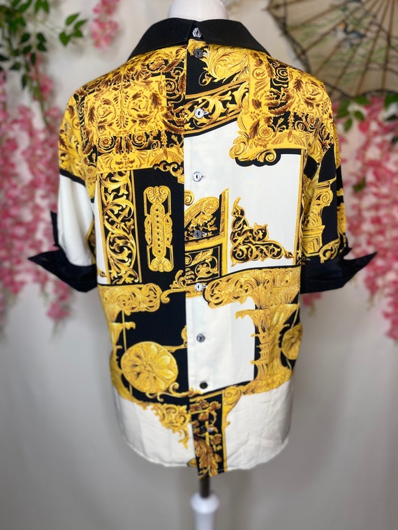 1980s baroque gold and black blouse, size XL, but… - image 2