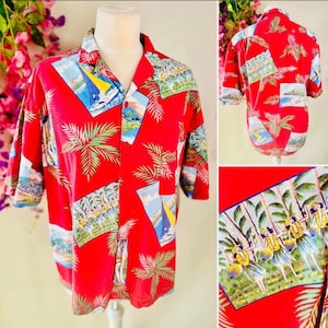 vintage Hawaiian shirt, size M, red right shirt, summer shirt, Holiday shirt