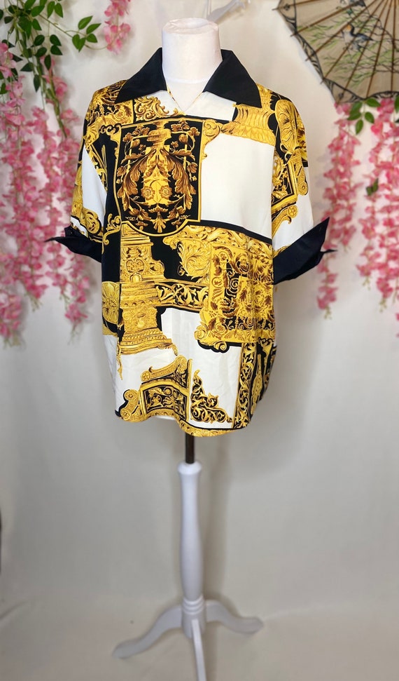 1980s baroque gold and black blouse, size XL, but… - image 9