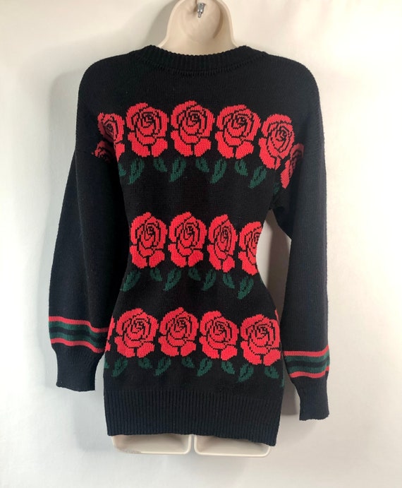 Vintage black rose patterned jumper, size 10/12, … - image 4
