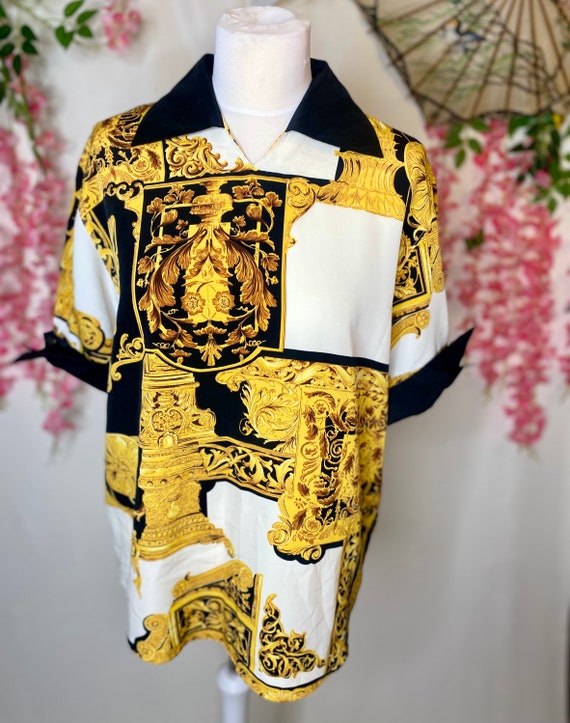 1980s baroque gold and black blouse, size XL, but… - image 3