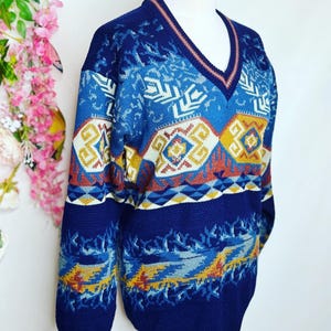 vintage jumper, knit India, 80s jumper, patterned jumper, wools blend