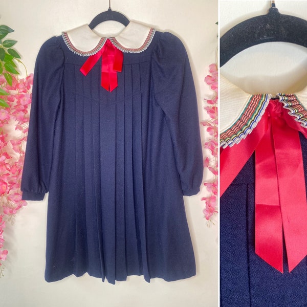 Children’s vintage dress, age 10, 1980s dress, children’s dress, kids vintage. Maxi dress, navy dress, girls vintage