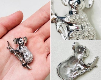 Vintage Swarovski koala broche, dierenbroche, koala broche, sprankelende broche