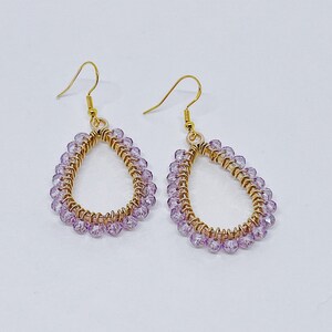Pastel Purple and Gold Beaded Teardrop Dangle Earrings | Hypoallergenic Earrings | Purple Earrings | Beaded Earrings | Gold Dangle Earrings