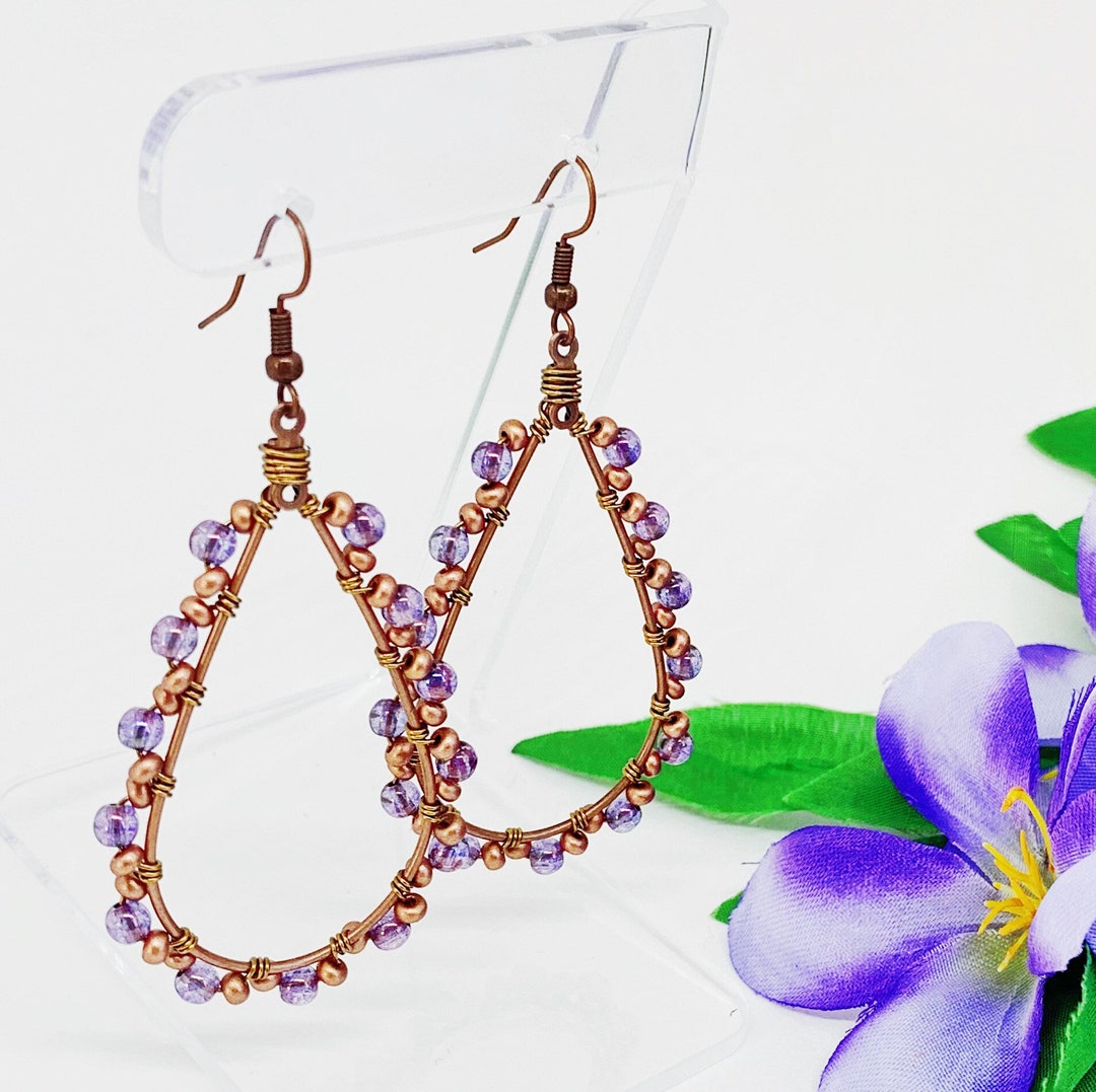 Bronze Teardrop Earrings Copper Teardrop Hoop Earrings Etsy UK