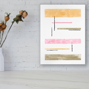 Original Geometric Abstract Watercolor Painting / Yellow Pink Green Black Wall Decor / 9x12 Wall Art / Modern Minimalist / Governerd artwork