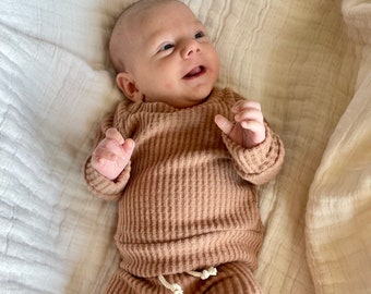 Traje de bebé neutral de género/traje de bebé de punto de gofre en caramelo/traje de hospital de bebé/bebé recién nacido/bebé premie/regalo de bebé/niño, niña