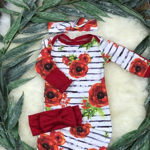Newborn girl/Baby Girl Coming Home Outfit in Rose, Baby Holiday Outfit, Baby First Christmas Outfit, Baby Christmas Gown, Premie Girl