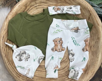 Unisex baby coming home/Gender Neutral coming home outfit/baby animal clothing/organic baby clothing/Premie Baby/Baby Shower Gift