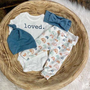 Rainbow Baby/Newborn Baby Rainbow Coming Home Set, Rainbow Baby,Gender Neutral Baby/Earthtone Rainbow organic Pants/Premie baby