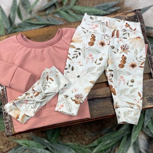 Organic Baby Girl Outfit/newborn girl/baby girl boho outfit/toddler girl outfit/floral leggings/Spring baby outfit/organic baby clothes
