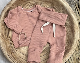 Blush organic waffle baby girl outfit/newborn girl coming home/Baby Girl Outfit/Organic Waffle knit Sets/Baby Gift/Hospital Outfit