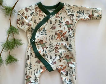Organic Baby clothing/gender neutral baby outfit/baby forest animals party /baby boy/baby girl/baby gift/Premie-24 months/made in USA