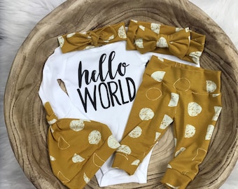 Conjunto para recién nacido que vuelve a casa/bebé recién nacido hola mundo/bebé niña/niña recién nacida/niña prematura/baby shower/bebé moderno