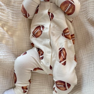 Football baby romper/football baby Sleeper/baby football clothes/organic baby clothes/baby boy/baby girl/baby gift/made in USA