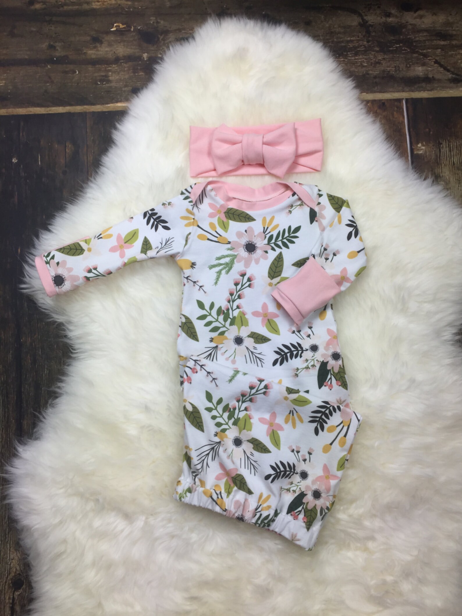 Newborn Girl Coming Home Outfit Baby Layette Gown in Pink Etsy