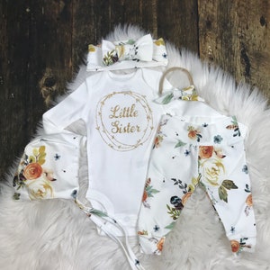 Newborn girl coming home outfit, little sister outfit, little sister shirt, baby girl home coming outfit, newborn outfit, Premie outfit