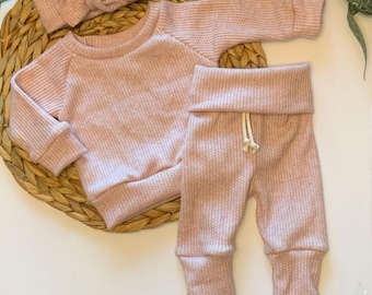 Baby Girl Outfit/waffle knit outfit/Soft Rose Waffle Knit/Baby hospital outfit/newborn baby/Premie baby/baby gift/baby girl