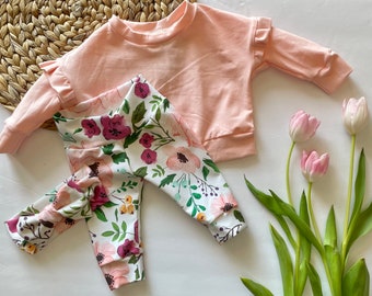 Baby Girl Outfit/newborn girl/pink floral baby clothing/baby girl boho outfit/toddler girl outfit/floral leggings/girl clothes/Baby Gift