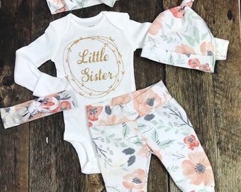 Newborn Girl Coming Home Outfit, Baby Girl outfit in Watercolor Earth Tones, Floral Watercolor Outfit, Little Sister Outfit, Premie Girl