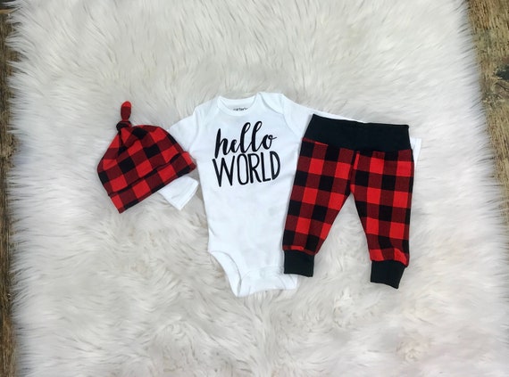 buffalo plaid baby boy outfit