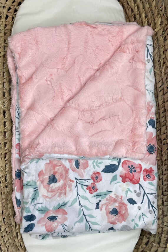 Floral Baby blanket/watercolor floral baby blanket/Minky Baby Blanket/Faux Fur Baby Blanket, Girl Baby Blanket, Watercolor Blanket