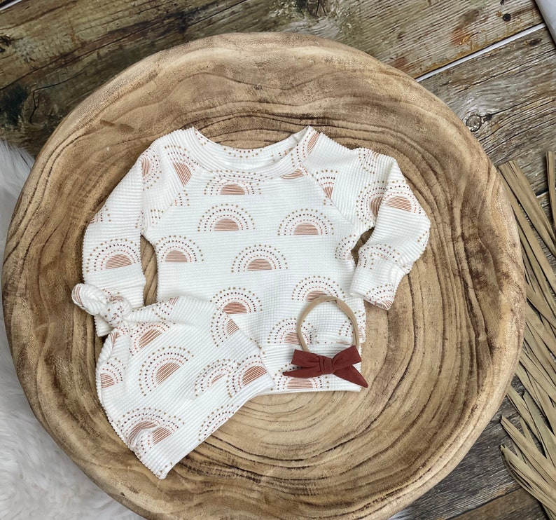 Neutral Baby Coming Home Outfit/Organic Baby Clothes/Rainbow baby/rainbow waffle clothing/Organic Waffle knit Sets/Baby Gift/Hospital Gift image 7