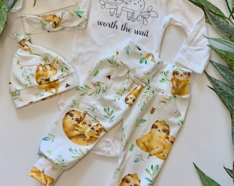 Gender Neutral baby coming home outfit: Sloth pants/baby sloth/unisex baby/baby clothing/Premie Baby/Baby gift/baby boy/baby girl/baby sloth