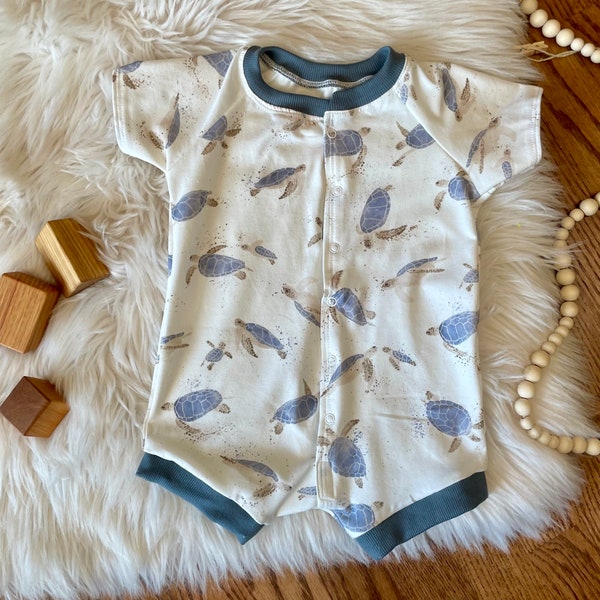 Gender Neutral Summer Romper/Sea Turtle Romper/Summer Baby Clothes/Organic Baby Clothes/baby boy/baby girl/sea turtle outfit/baby gift