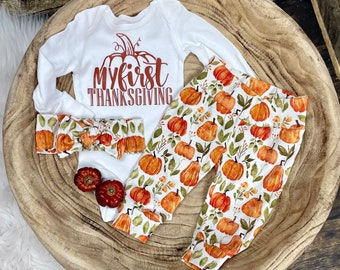 Baby Girl Fall Clothing/pumpkin leggings/newborn girl/fall baby clothing/baby pumpkin outfit/First thanksgiving/Thanksgiving outfit