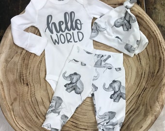 Gender Neutral Coming Home Outfit, Baby Boy, Baby Girl Coming Home Outfit, Unisex Baby Outfit: Pants, Hello World, Premie Baby, Baby Shower