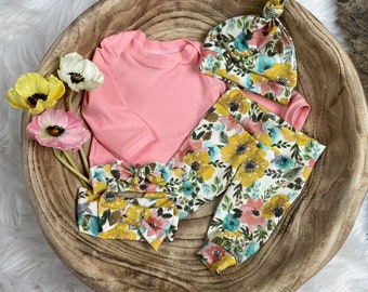 Traje de niña recién nacida que viene a casa en flores florales/niña para llevar a casa/baby shower/traje de niña recién nacida/niña/premie niña/baby shower