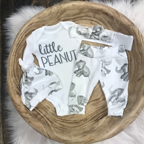Unisex baby coming home outfit, Gender Neutral coming home outfit: Baby Elephant pants, Little Peanut bodysuit, Premie Baby, Baby Shower