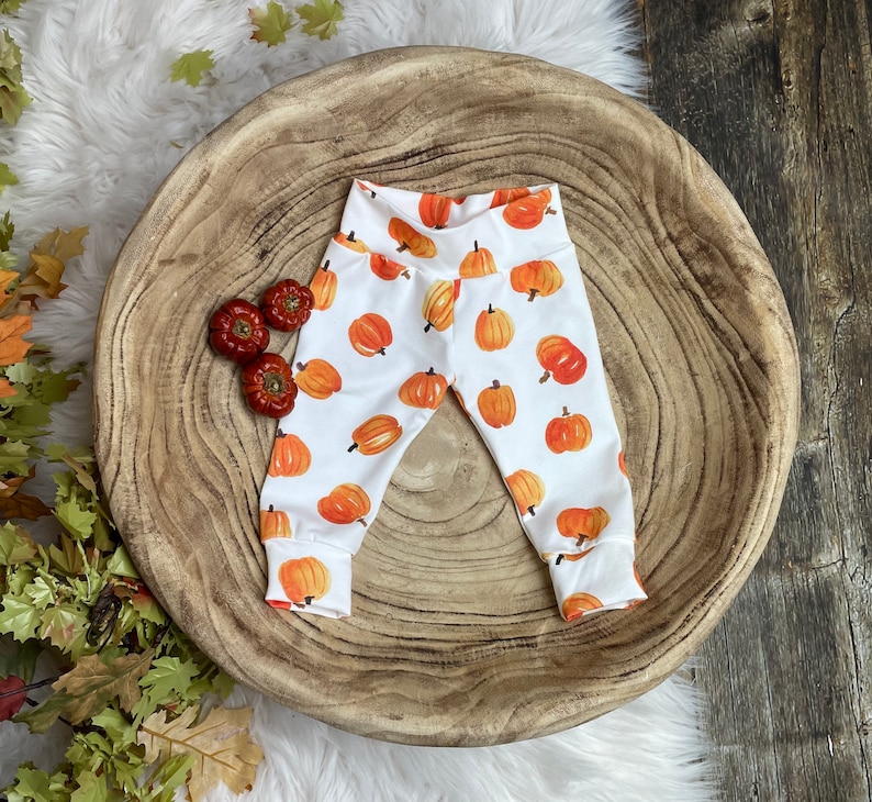 Baby pumpkin outfit/little pumpkin/baby fall clothes/toddler pumpkin pants/Halloween pants/Thanksgiving pants image 2