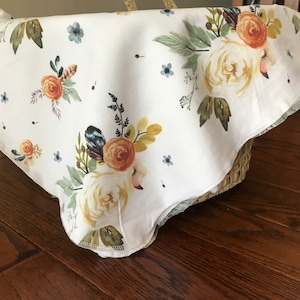 Newborn Girl Floral Swaddle, Girl Swaddle in Earth tones, Floral Swaddle, Newborn Girl Photography, Baby Girl Swaddle Set, Hospital Hat, bow