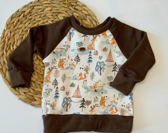 Baby organic clothing/toddler organic clothing/boy sweatshirt/boy forest animals sweatshirt/baby gift/b toddler Forest animals raglan