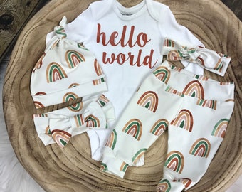 Newborn Baby Earthtone/Rainbow Baby Coming Home/gender neutral baby/baby organic clothing/earth tone rainbow baby/baby gift/Premie baby