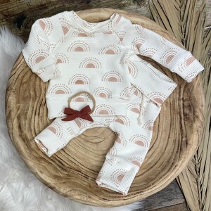 Neutral Baby Coming Home Outfit/Organic Baby Clothes/Rainbow baby/rainbow waffle clothing/Organic Waffle knit Sets/Baby Gift/Hospital Gift image 8