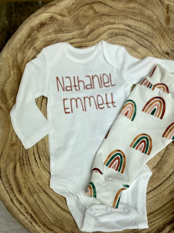 Newborn Baby Earthtone/Rainbow Baby Coming Home/personalized Baby/Gender  Neutral/Earthtone Rainbow organic Pants, hat, bow, Premie baby