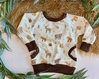 Baby organic clothing/toddler organic clothing/boy sweatshirt/boy forest animals sweatshirt/baby gift/baby clothes