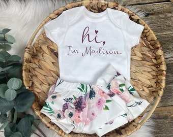 Baby Girl Coming Home Outfit/Summer baby Clothing/baby Personalized Outfit/baby Floral shorts/Premie Girl/Newborn Girl/Baby Shower