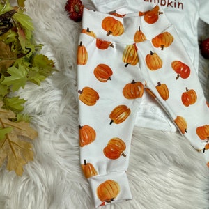 Baby pumpkin outfit/little pumpkin/baby fall clothes/toddler pumpkin pants/Halloween pants/Thanksgiving pants image 5