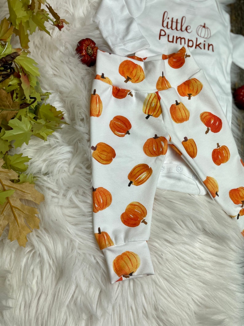 Baby pumpkin outfit/little pumpkin/baby fall clothes/toddler pumpkin pants/Halloween pants/Thanksgiving pants image 5