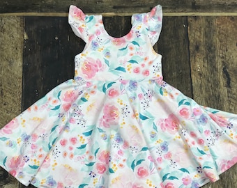 Watercolor Twirl Dress, Circle Dress, Girl Twirl Dress, Toddler Twirl Dress, Summer dress, Floral Dress, Birthday Dress, Easter dress