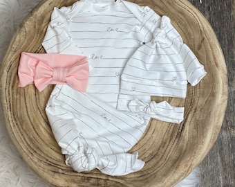Geschlechtsneutrales Baby-Outfit/geschlechtsneutrales Baby/Baby-Knotenkleid/Neugeborenenkleidung/Premie-Kleidung/Babyschlafanzug/Geschlechtsoffenbarung/Babyparty