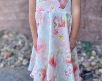 Aquarell Twirl Kleid, Kreis Kleid, Mädchen Twirl Kleid, Kleinkind Twirl Kleid, Sommerkleid, Floral Kleid, Geburtstag Kleid, Ostern Kleid