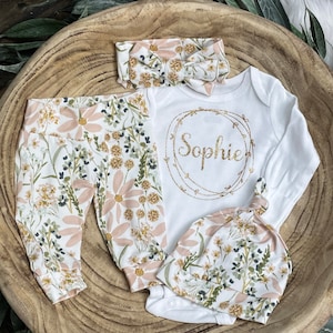 Newborn Girl Coming Home Outfit; Personalized Bodysuit, Watercolor Floral Outfit, Baby Girl, Baby Shower, Premie Girl, Premie clothes